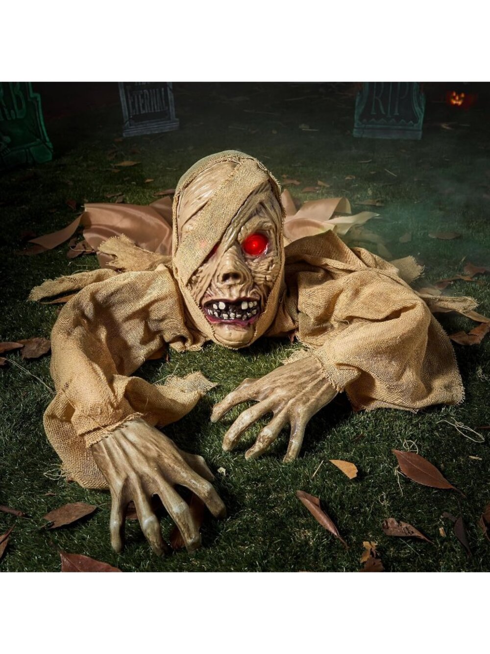Halloween Decor Outdoor Light-Up Zombie Groundbreaker Brown Bloodstain & Sound